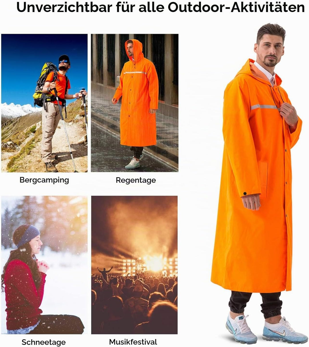 ioutdoor Regenmantel 100% Wasserdicht, der Extra Lange Regenschutz mit Taschen/Reflexstreifen/Kordel