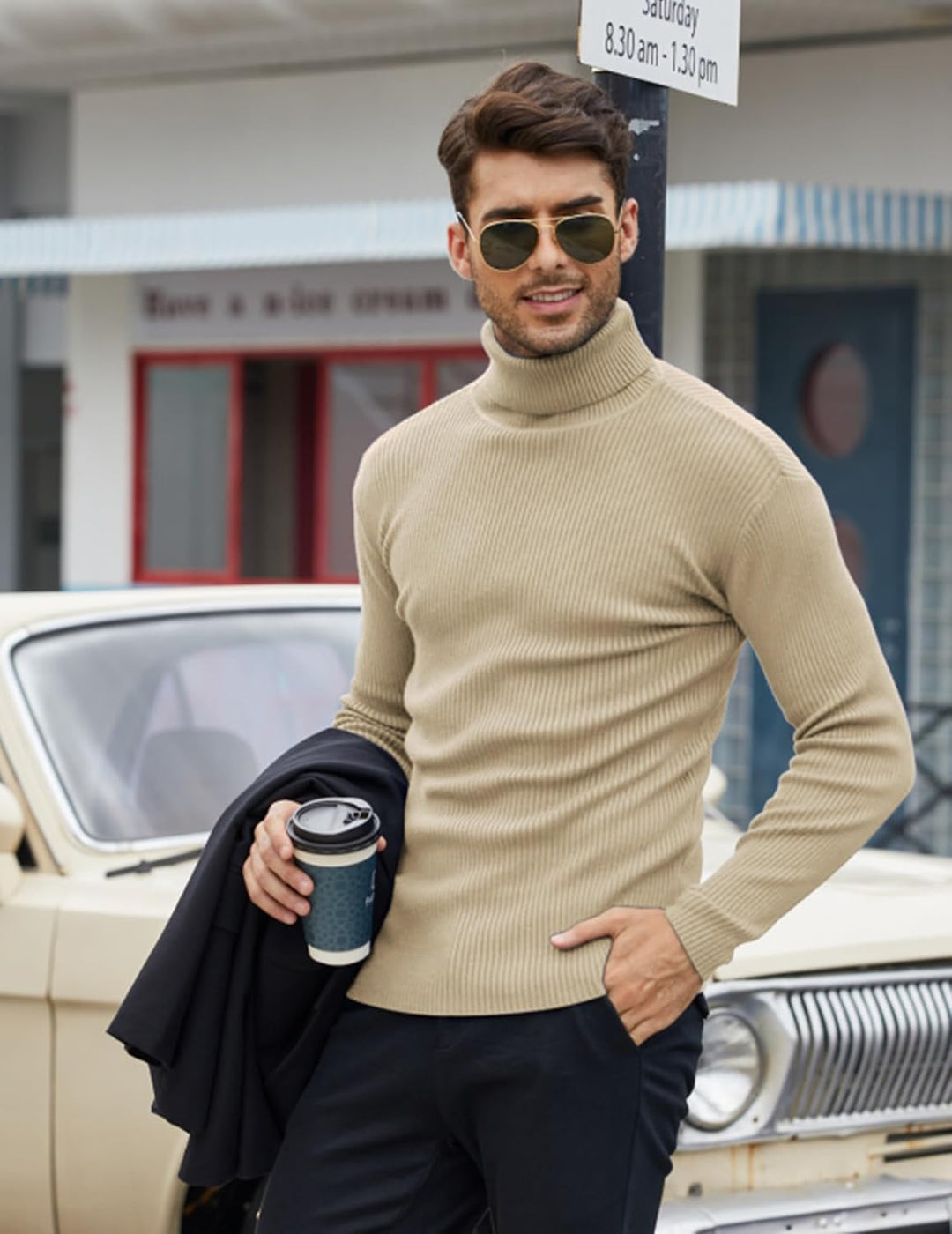 COOFANDY Herren Rollkragen Pullover Langarmshirt Feinstrick Sweater Rollkragen Freizeit Slim fit Bas