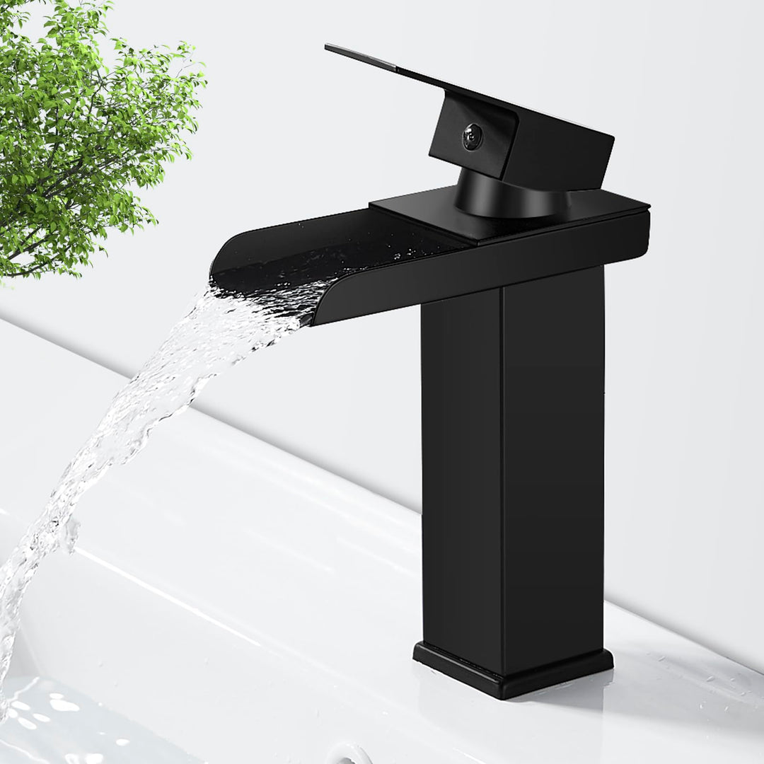 Wasserhahn Bad Schwarz Wasserfall Waschtischarmatur, Messing Einhebel Waschbecken Armaturen, Badarma