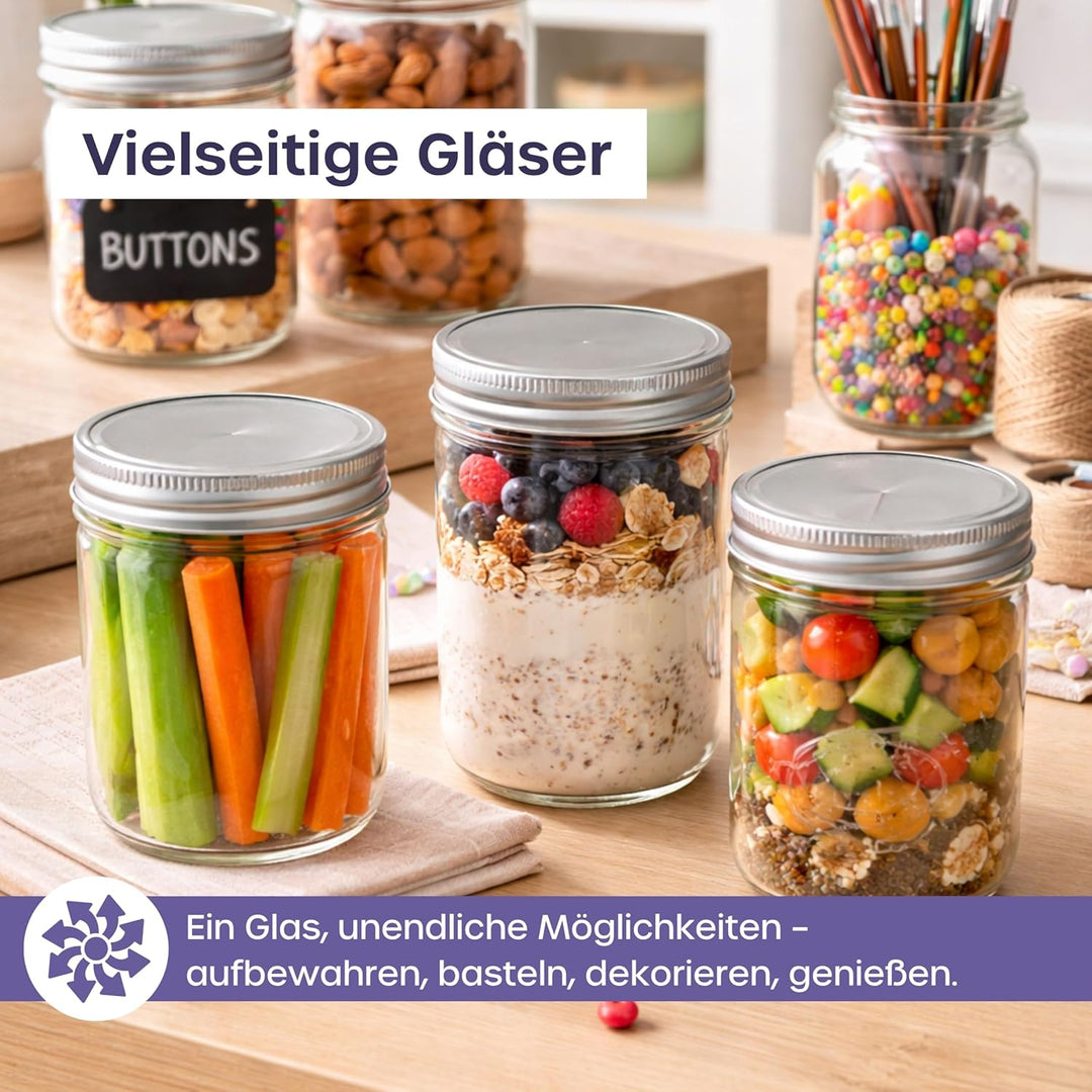 volila Overnight Oats Gläser - (2 Stk. à 350ml) Overnight Oats Behälter mit Deckel - Müslibecher to