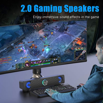 PC Lautsprecher, Smalody Computer Lautsprecher, USB Sound Bar, Gaming Lautsprecher mit Coolen LED-Le