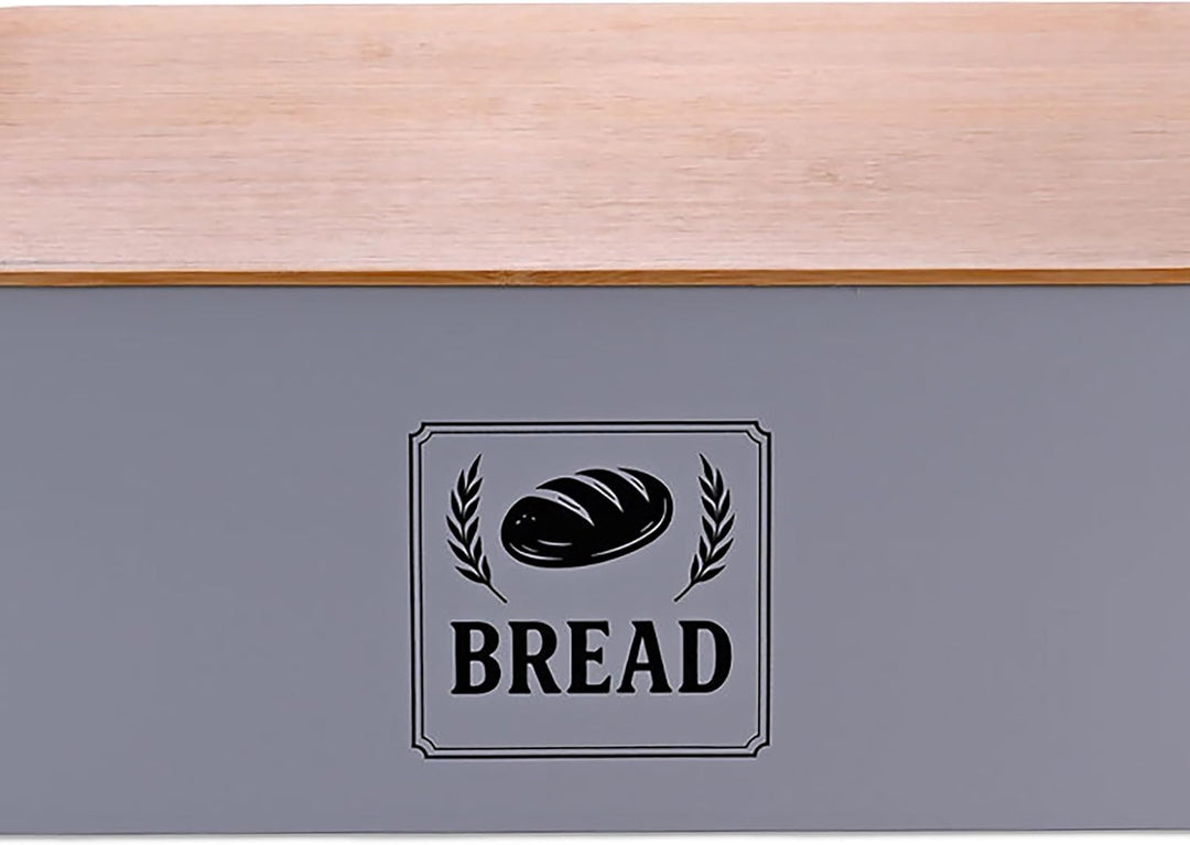 Relaxdays Brotkasten, Bambusdeckel, Metall, HxBxT: 13,5 x 33 x 19 cm, Retro Brotaufbewahrungsbox, Br