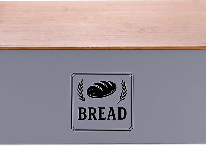 Relaxdays Brotkasten, Bambusdeckel, Metall, HxBxT: 13,5 x 33 x 19 cm, Retro Brotaufbewahrungsbox, Br