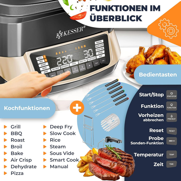 KESSER® Multikocher mit Heissluftfritteuse 8L & 16 Programme Küchengerät - Grillen, Backen, Schmoren