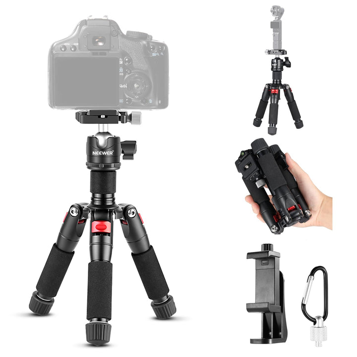NEEWER Mini Tischstativ mit Smartphone Halter kompatibel mit iPhone &amp; DSLR Kameras für Videoaufnahme