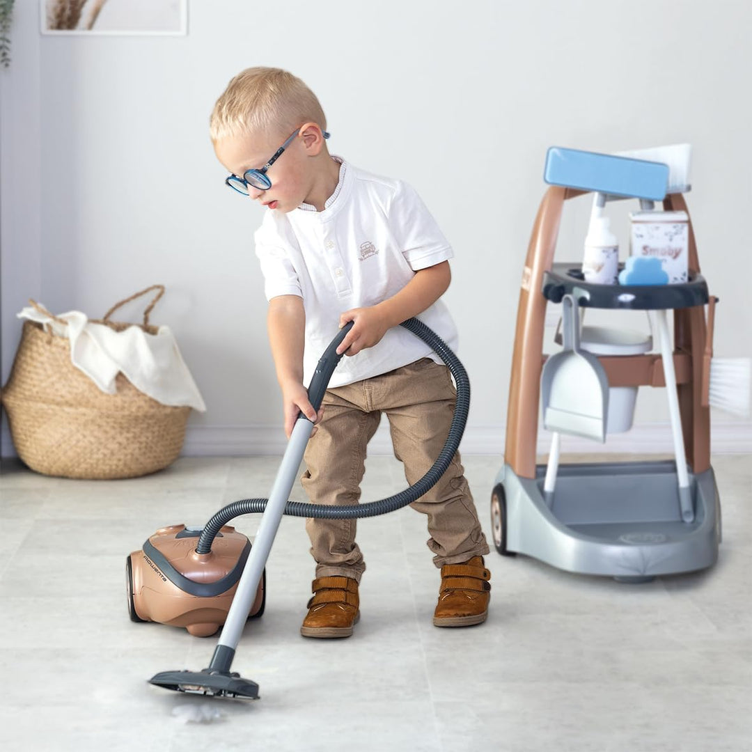 Smoby - Rowenta Reinigungstrolley - Putzwagen + Reinigungsset mit 8 Zubehörteilen - Rollwagen, Besen