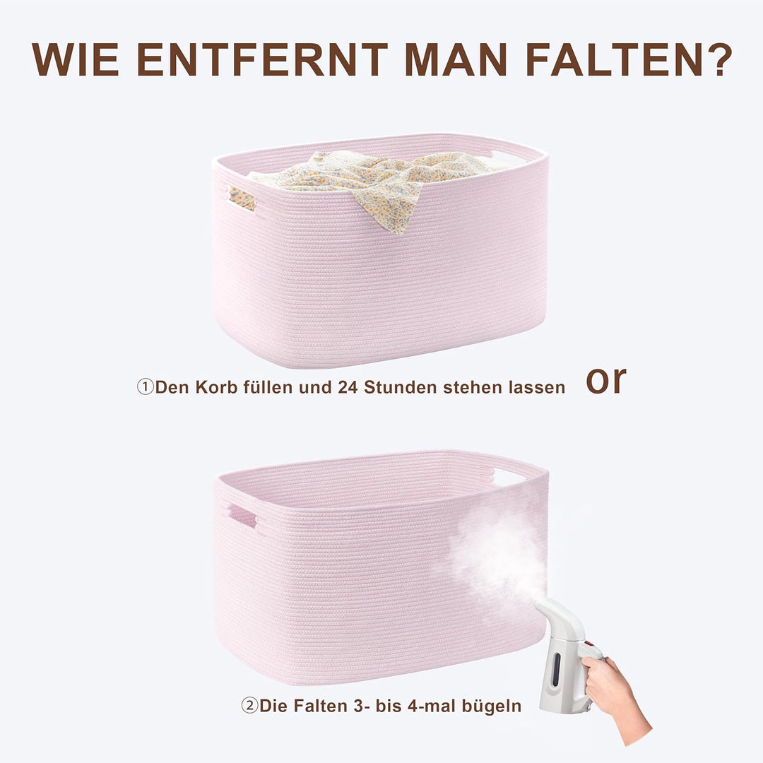 Kleiner 45L Aufbewahrungskorb aus Baumwollseil, Mädchen Korb für Spielzeug Decken, Wäschekorb Gefloc