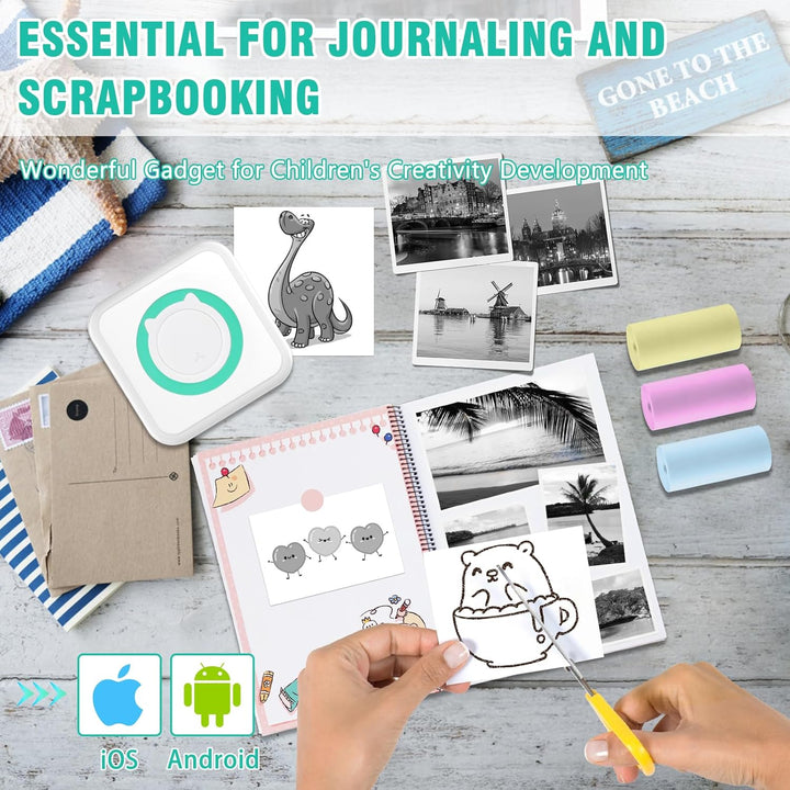 ZAKVOP Mini drucker 300DPI, Mini drucker Aufkleber, Mini drucker für Smartphone, Bluetooth tragbarer