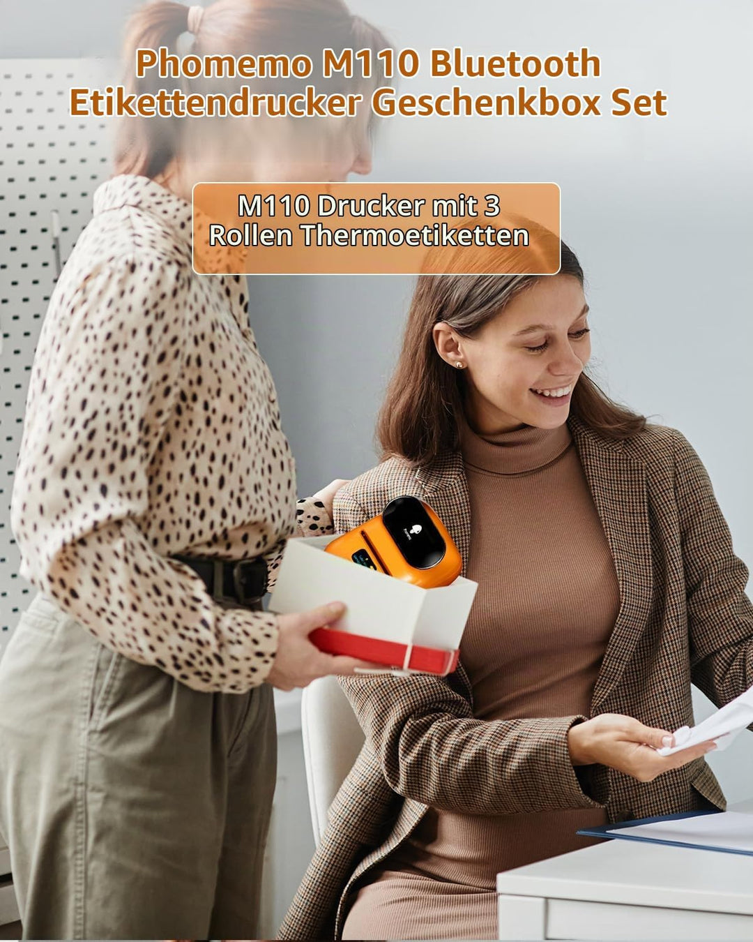 Phomemo M110 Bluetooth Etikettendrucker, Tragbarer Beschriftungsgerät Selbstklebend mit 3 Etikettenr