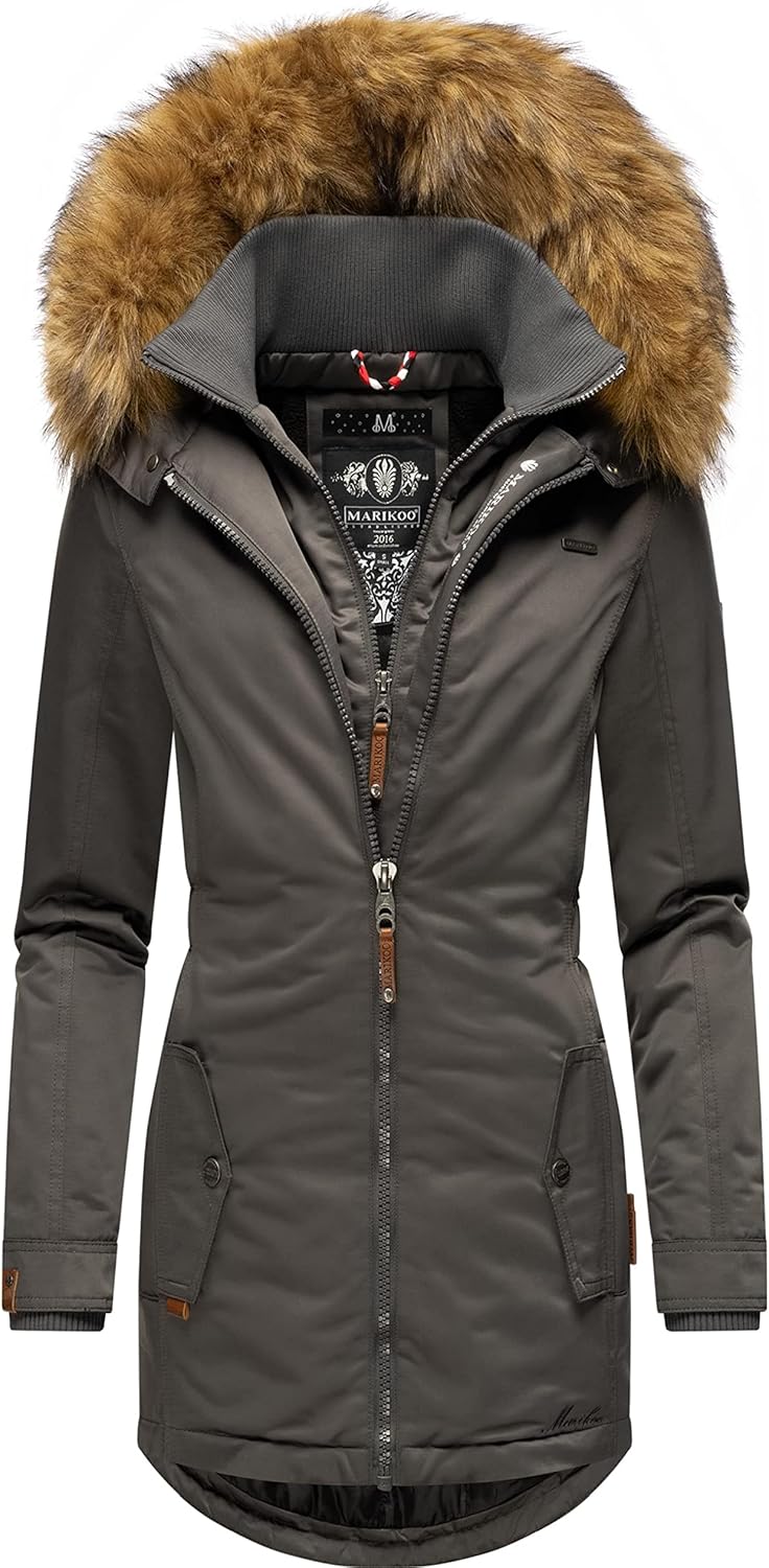 MARIKOO Damen Warmer Winterparka mit Kapuze Sanakoo XS-XXL S Anthracite, S Anthracite