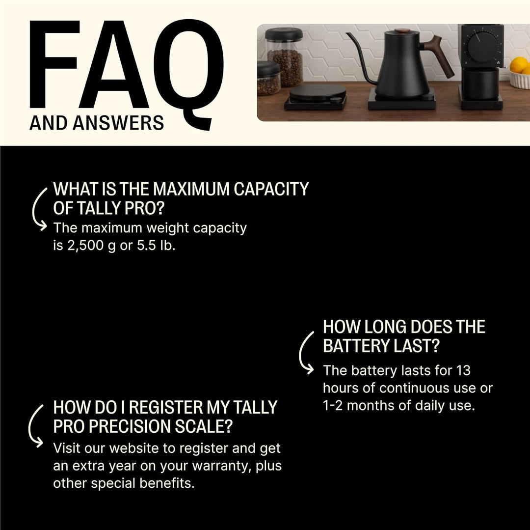 Fellow Tally Pro Studio Digital Kaffeewaage – Präzisionswaage mit Glasoberfläche – Digitale Küchenwa