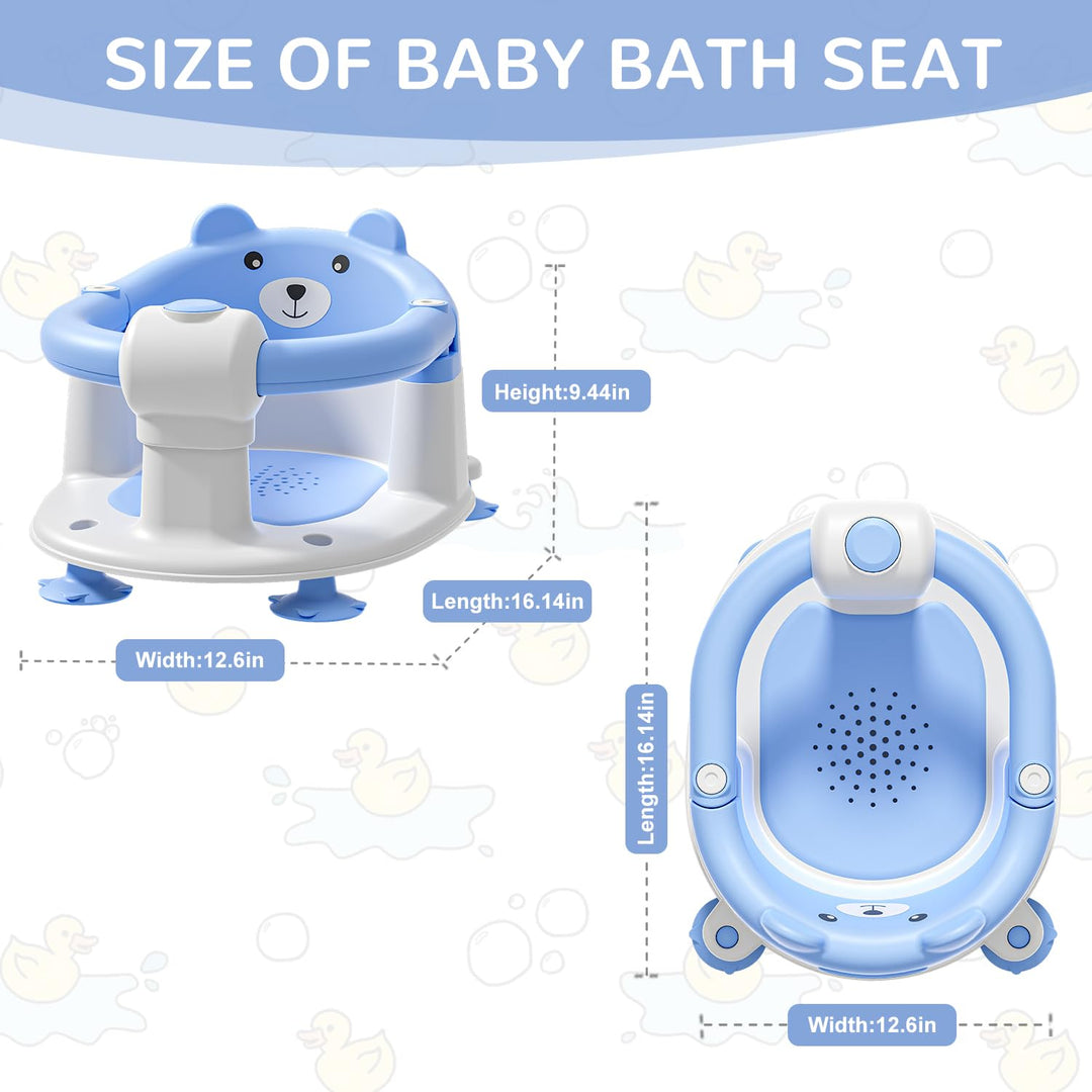 Badewannensitz Baby ab 6 Monate, Bär Rutschfester Badesitz Baby mit 4 Saugnäpfen und Kissen für Klei