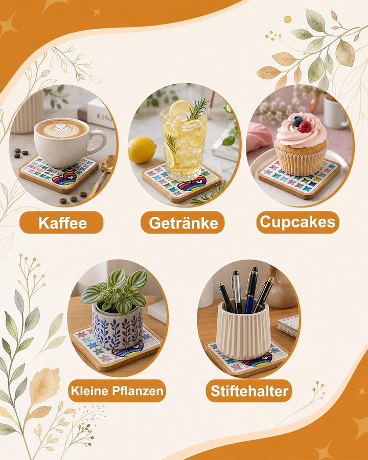 4 Stück Mosaik Untersetzer Bastelset - Mosaik Bastelset Erwachsene aus Holz | Mosaiksteine zum Baste
