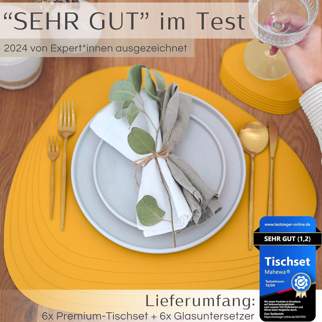 Mahewa® 6er Set Premium Tischset aus Kunstleder - Platzset abwaschbar und wasserdicht - Platzdeckche