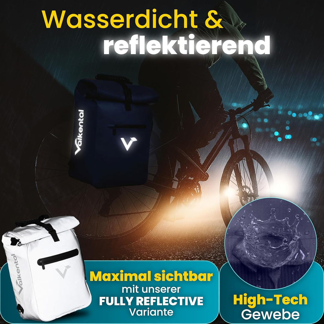 Valkental® 3in1 Fahrradtasche [Bis 25L] - Das Original - Geeignet als Gepäckträgertasche, Rucksack u