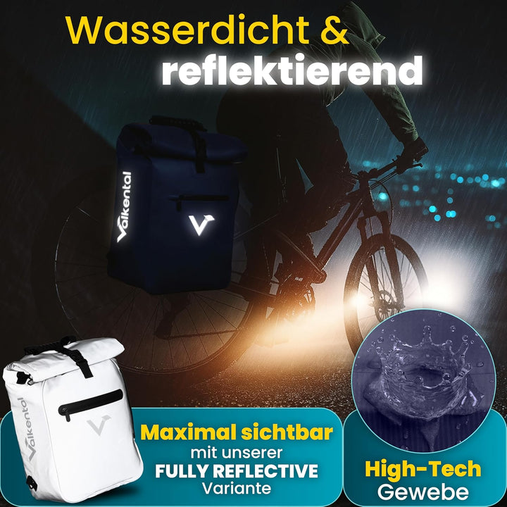 Valkental® 3in1 Fahrradtasche [Bis 25L] - Das Original - Geeignet als Gepäckträgertasche, Rucksack u