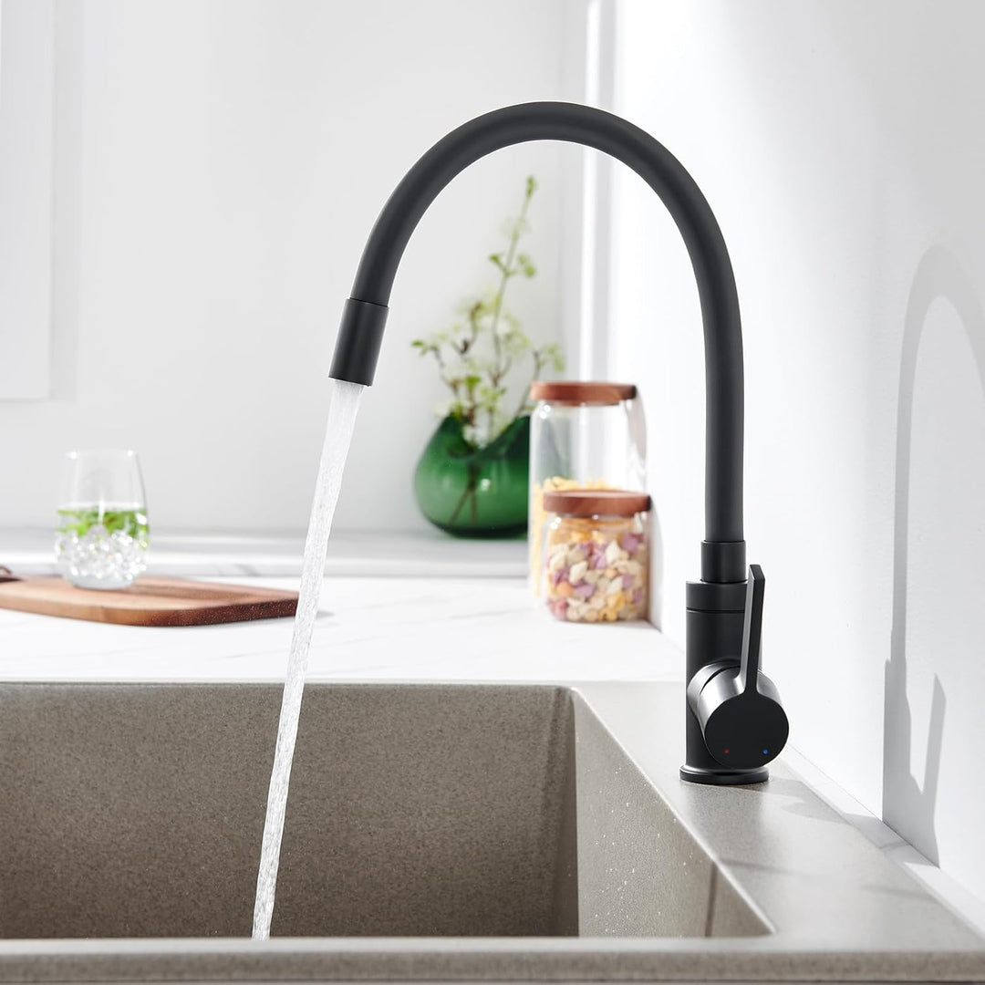 Flexibler Wasserhahn Küche Schwarz, Auralum Spültischarmatur 360° Schwenkbar, Küchenarmatur Schwarz