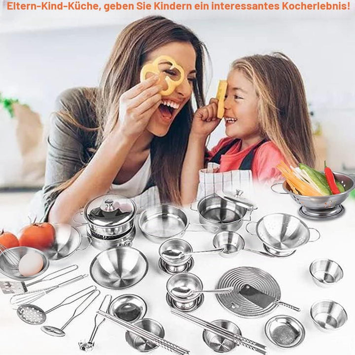 Kinder Spielen Küche Zubehör mit Töpfen und Pfannen Playset, Mini-Edelstahl-Küche vorgeben Spielen S