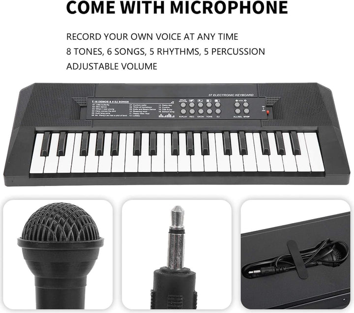 E-Piano, wiederaufladbare 37-Tasten-Klaviertastatur, Mikrofonaufnahmefunktion, Musikinstrumentenspie