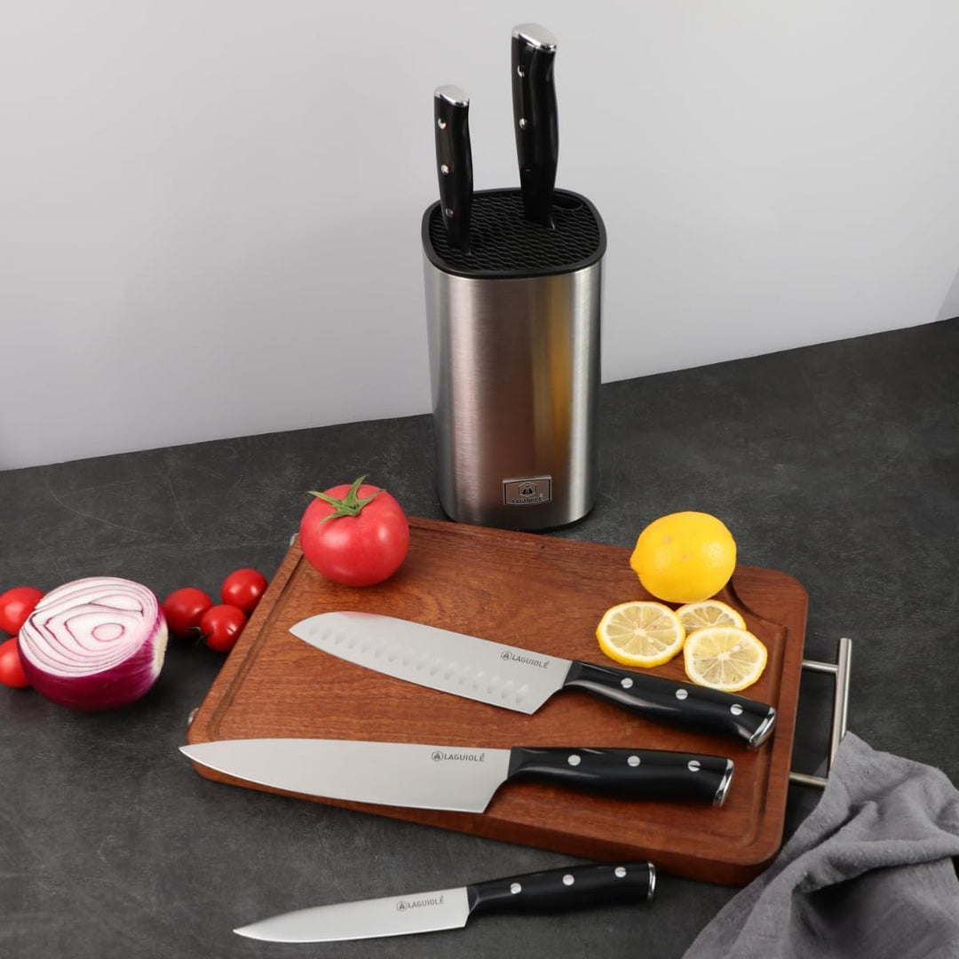 LAGUIOLE, Küchenmesserblock mit 5 Klingen aus 3CR13-Stahl, Gleam-Modell, hochglanzpoliert, modernes