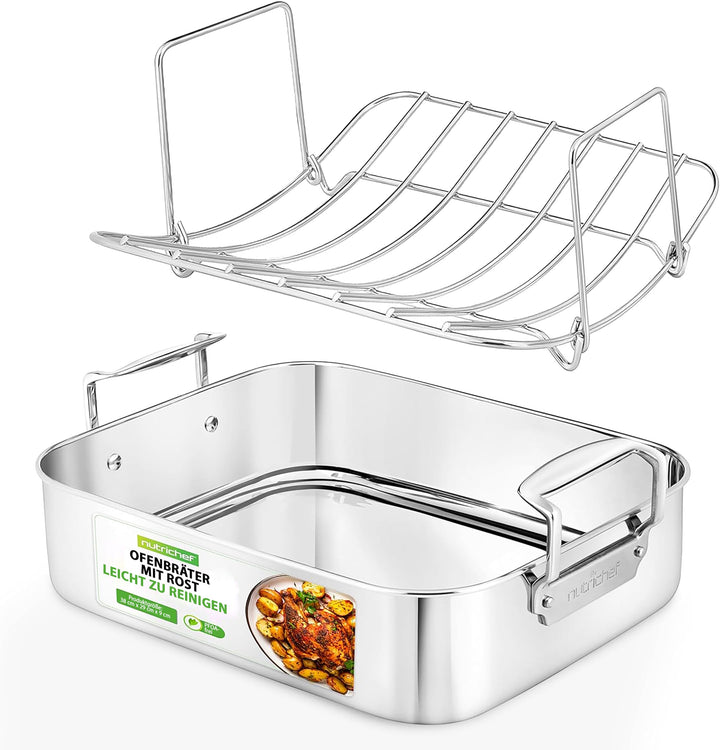 NutriChef Bräter, 38x29.5cm- Bräter mit Deckel- & Breitem Griff, Schmortopf- für Backofen & Spülmasc