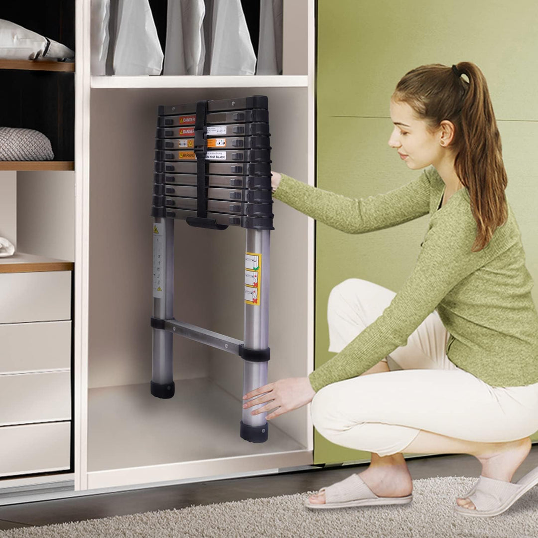 3,8M Teleskopleiter Edelstahl Leiter Klappleiter Ausziehleiter Stehleiter Rutschfester, Teleskop-Des