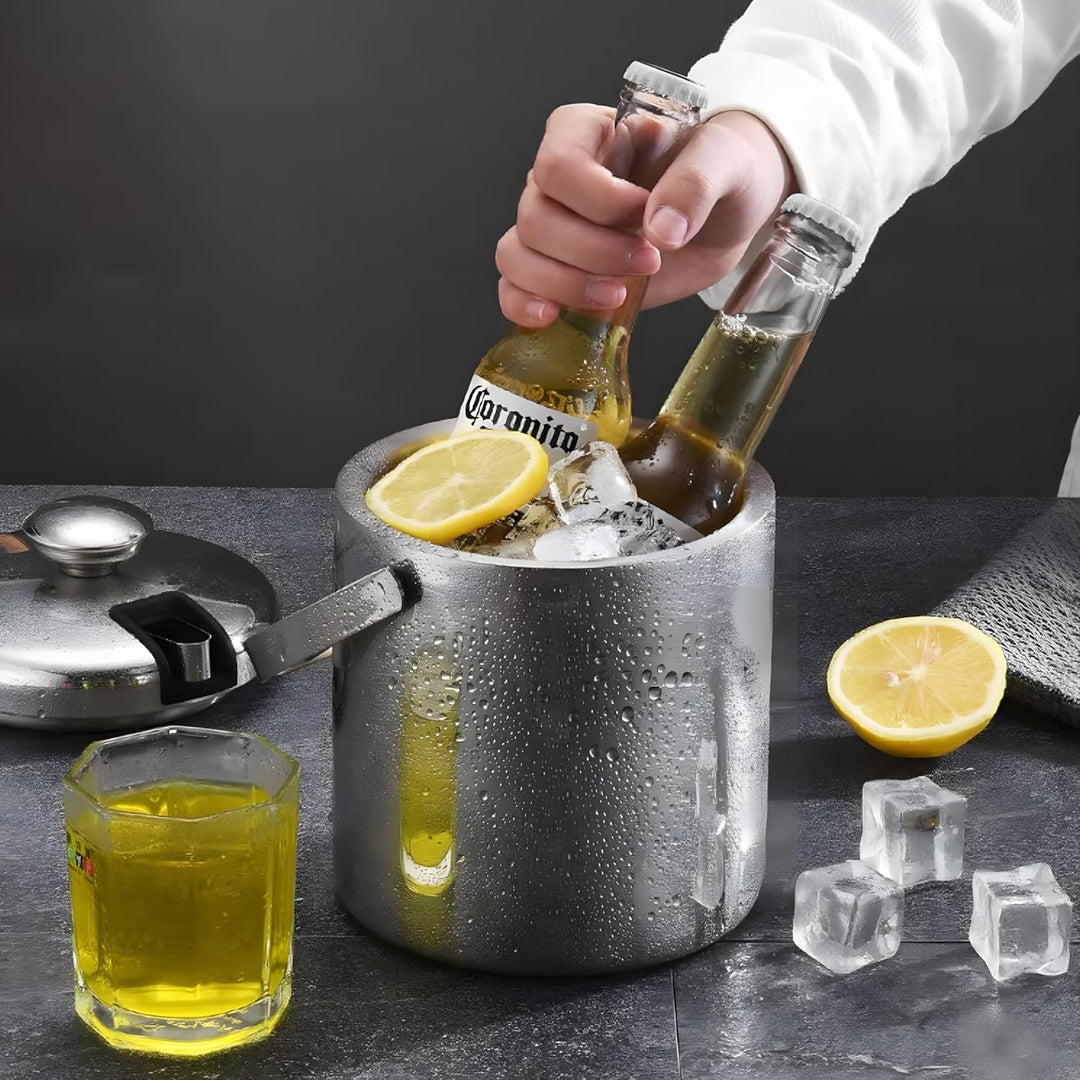 Retoo Eiskübel mit Deckel und Zange, 1,3 Liter Eiseimer für Eiswürfel, Eiswürfelbehälter Doppelwandi