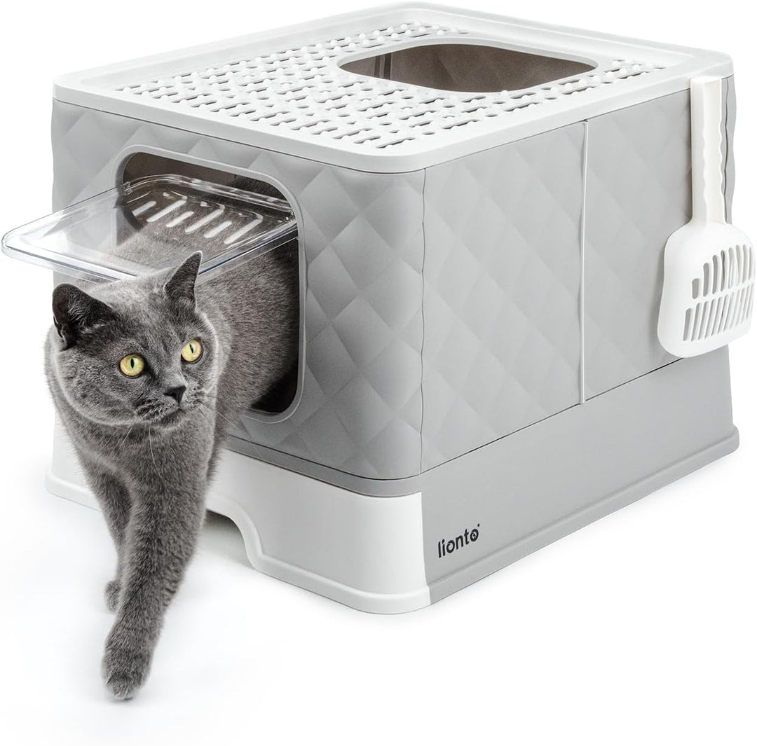lionto Katzentoilette mit Schublade & Schaufel, 50,5x40,8x37 cm, Katzenklo mit 2 Ausgängen & auslauf