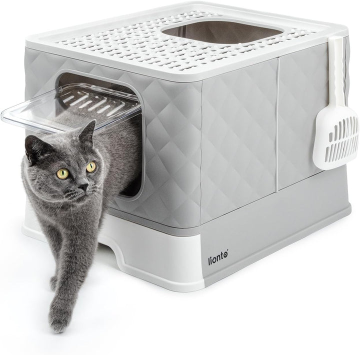 lionto Katzentoilette mit Schublade & Schaufel, 50,5x40,8x37 cm, Katzenklo mit 2 Ausgängen & auslauf