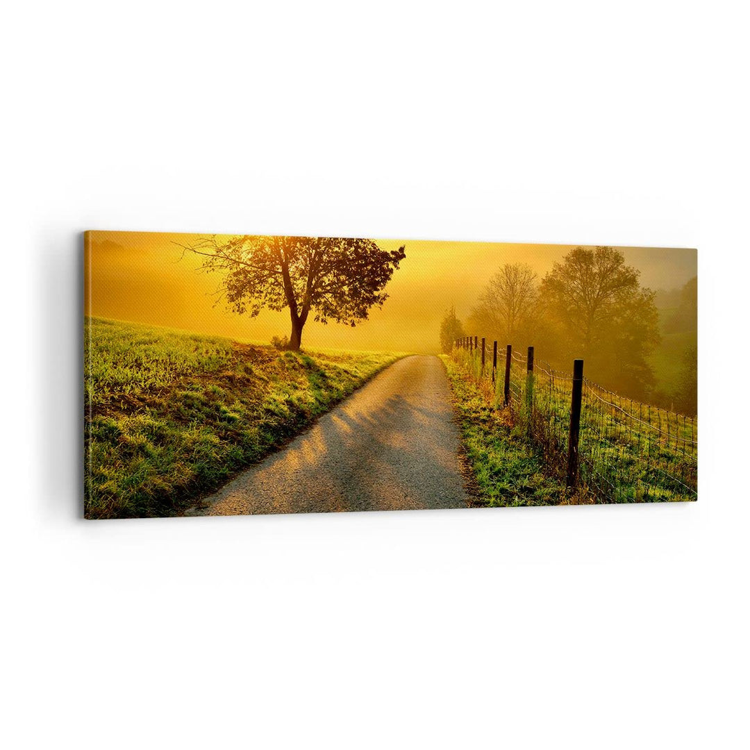 Panorama Bilder auf Leinwand 100x40cm Leinwandbild Feld Strasse Baum Gross Wanddeko Bild Schlafzimme