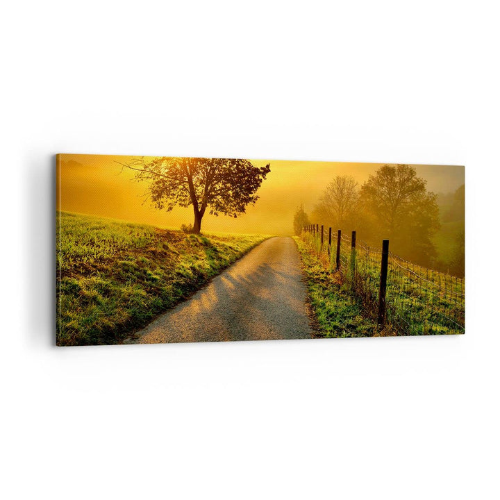 Panorama Bilder auf Leinwand 100x40cm Leinwandbild Feld Strasse Baum Gross Wanddeko Bild Schlafzimme