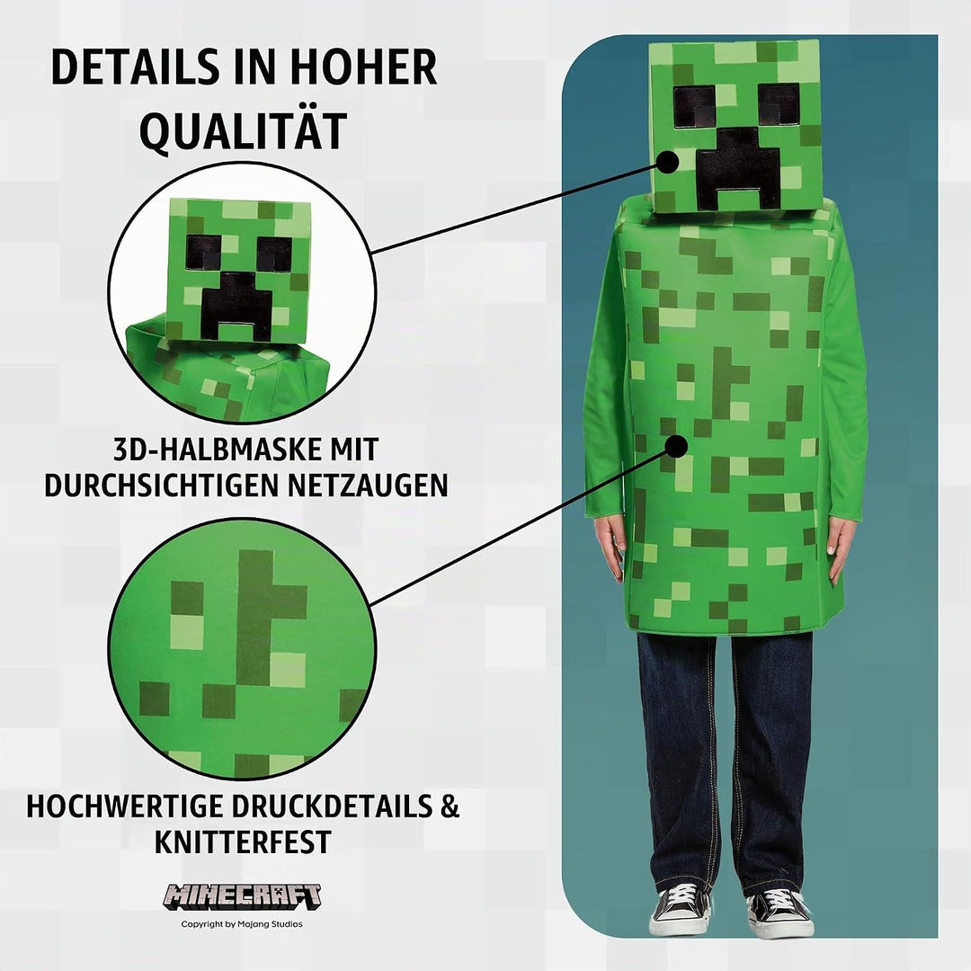 Minecraft Disguise Offizielles Kostüm Kinder Jungen Classic Creeper Kostüm Karneval Kostüm Faschings
