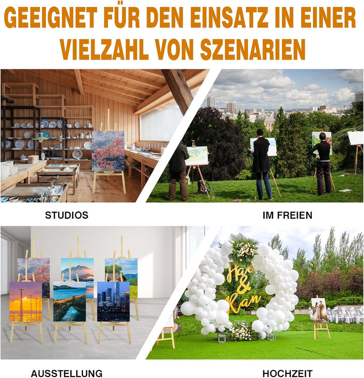 Staffelei, Keilrahmen bis 150 cm Höhe, Akademie Mal- und Präsentations Staffelei, Flexibel Verstellb