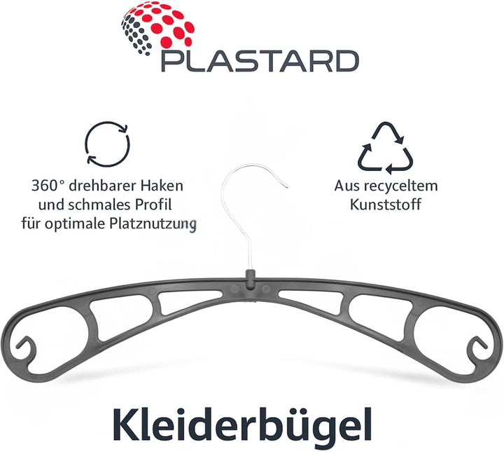 Plastard Kleiderbügel S38 aus Kunststoff 100 Stück, 38cm lang, 360° drehbarer Metallhaken. schmale 0