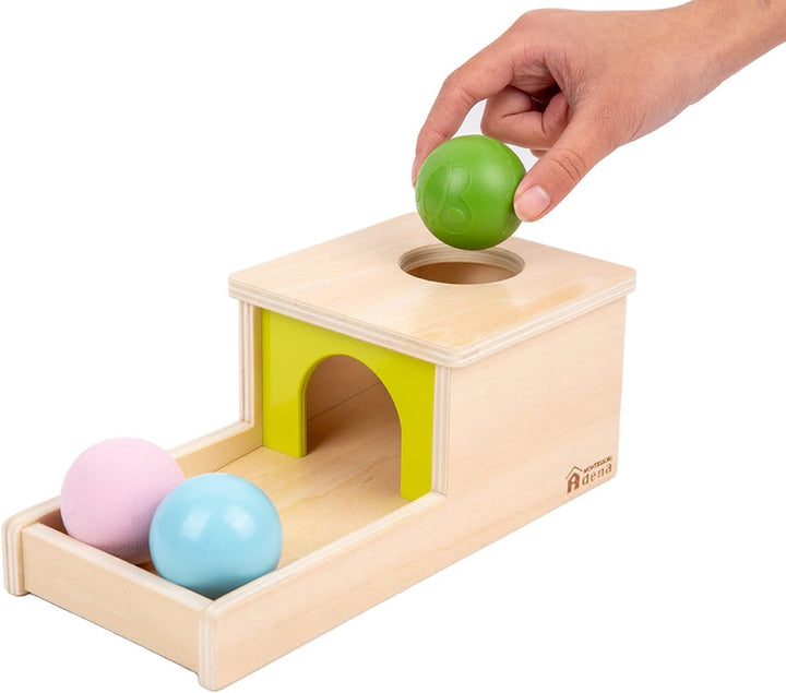 Adena Montessori Objektpermanenz Box mit Tablett, DREI Bällen, Montessori-Spielzeug für Babys ab 6–1