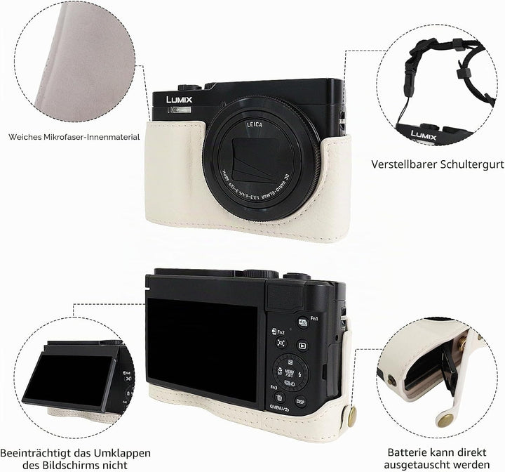 Rieibi TZ99 Kameratasche, PU Leder Kameratasche für Panasonic Lumix DC-TZ99 Digitalkamera, abnehmbar