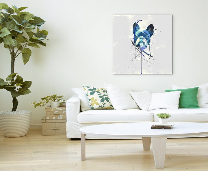 Paul Sinus Art Frech Bulldog II 60x60cm Keilrahmenbild Kunstbild Aquarell Art Wandbild auf Leinwand