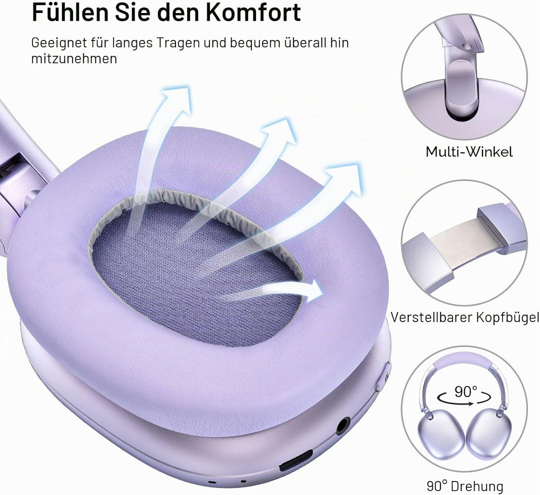 RORSOU C6 Aktive Noise-Cancelling-Kopfhörer, Drahtlose Over-Ear Bluetooth-Kopfhörer, 60 Stunden Spie