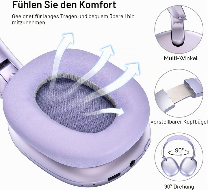 RORSOU C6 Aktive Noise-Cancelling-Kopfhörer, Drahtlose Over-Ear Bluetooth-Kopfhörer, 60 Stunden Spie
