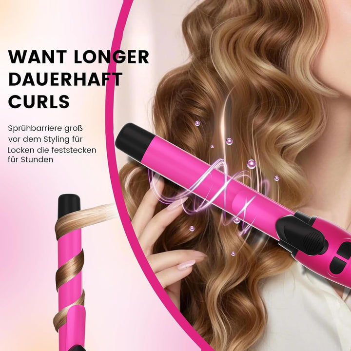 Lockenstab Automatisch Hair Curler with Klemme, Rotierend Curling Iron 1 Inch mit Tourmalin Keramik,