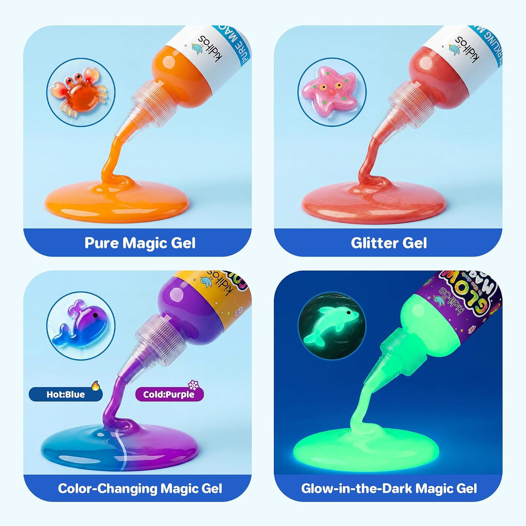 Kiditos Magic Water Elf Spielzeug Set – Aqua Gelz magisches Wasser-Gel Kit mit 20 Farben &amp; 10 Formen