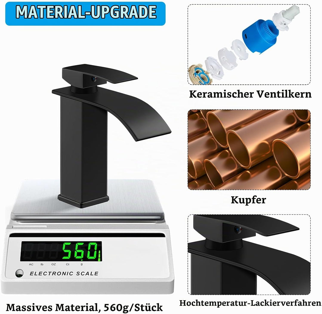 Wasserfall Wasserhahn Bad Waschtischarmatur Einhebelmischer Waschbecken Wassersparend &amp; Spritzwasser