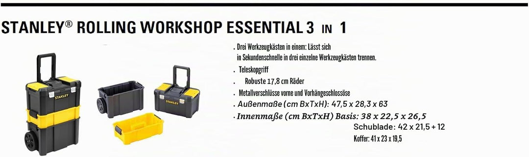 Stanley STST1-80151 Essential Rollende Werkstatt, Belastbarkeit bis zu 20 kg, Metallverschlüsse, Org