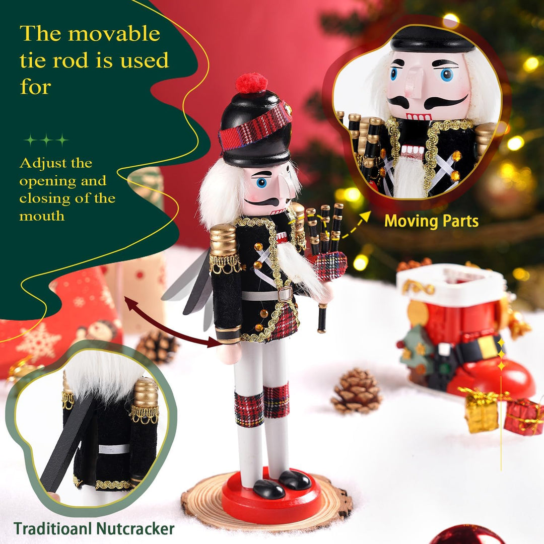 COMBIUBIU 30cm Nussknacker Figur-Schwarzer Windflöter,Traditionelle handgefertigte Holzherstellung,N