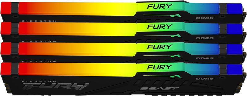 Kingston Fury Beast Schwarz RGB XMP DDR5 64GB 5200MT/s CL40 DIMM Desktop Speicher (Kit mit 4) - KF55