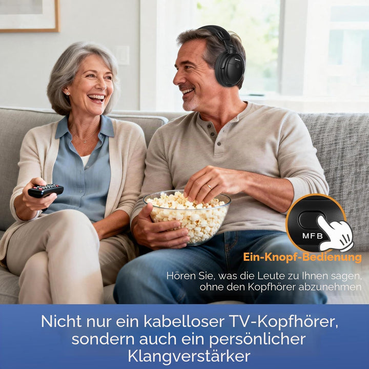 SIMOLIO Digital Funkkopfhörer für Fernseher Kabellos für Senioren, 2.4GHz Kabellose TV Kopfhörer mit
