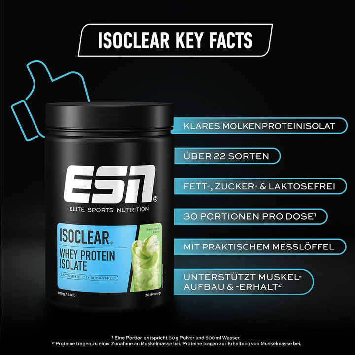 ESN ISOCLEAR Whey Isolate Protein Pulver, Green Apple, 908 g, Clear Whey Green Apple 30 Portionen (1
