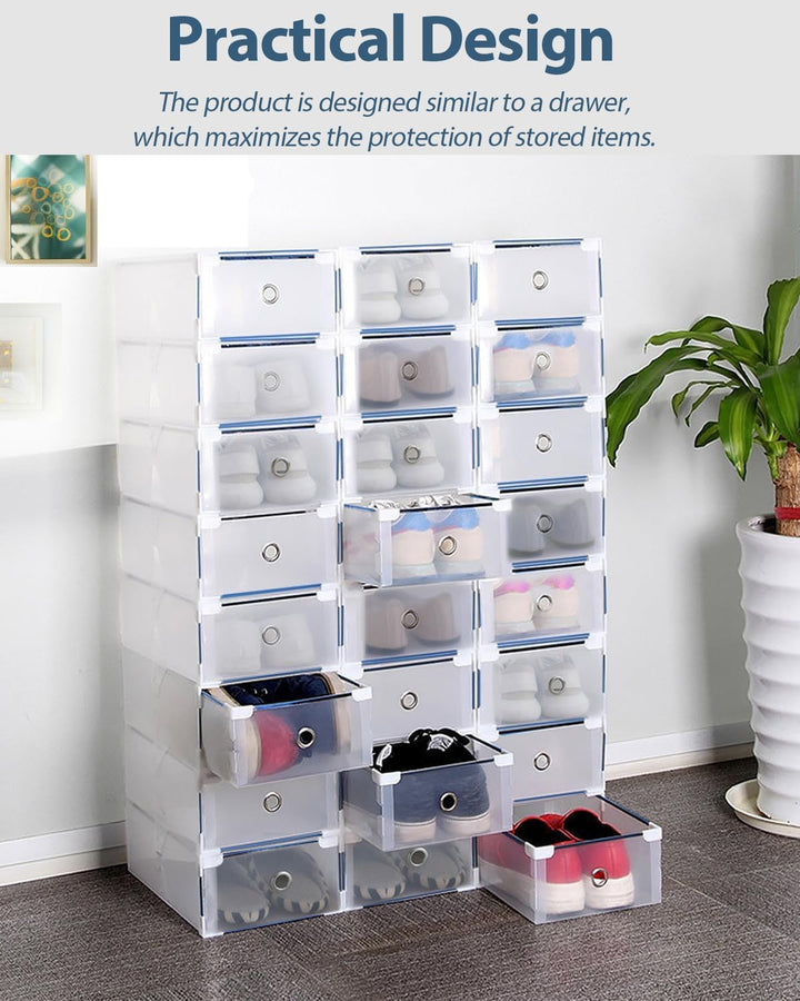 10er Set Schuhboxen - Stapelbare Schuh Organizer aus transparentem Kunststoff mit Schubladen - DIY S