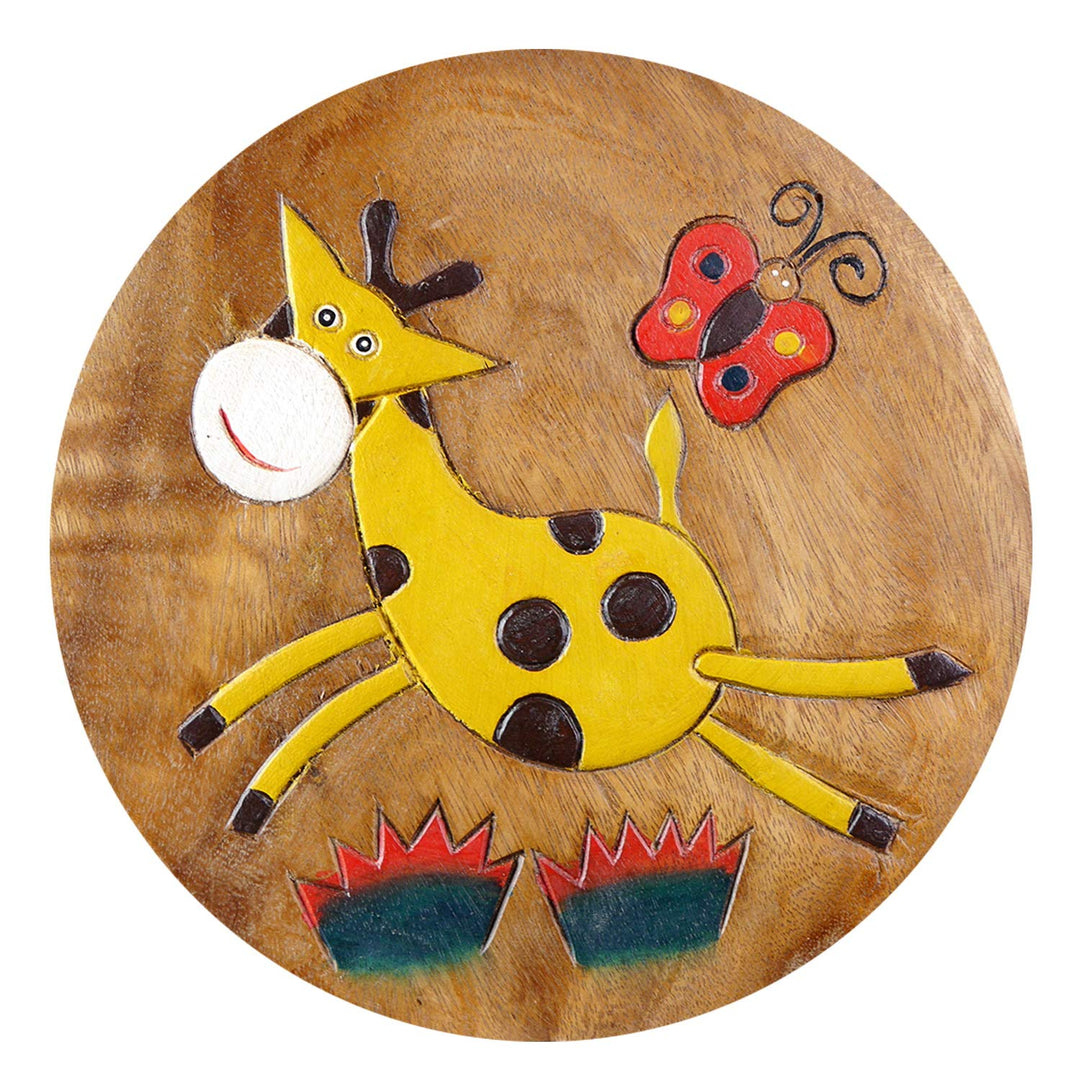 ART-CRAFT KH164 Kinderhocker Holz Schemel mit Tiermotiv Giraffe und Schmetterling bemalt und beschni