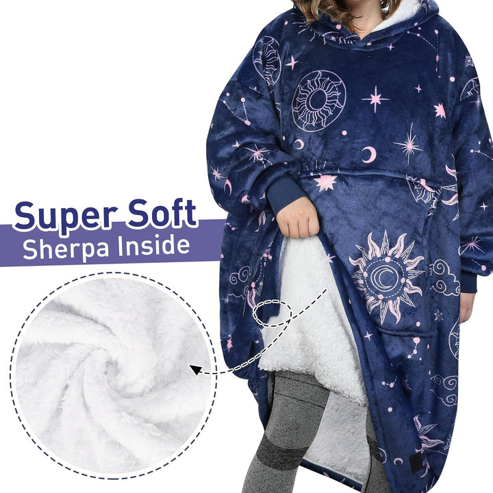 Catalonia Classy Extra Lange Sherpa Hoodie Decke, Flauschige Übergrosse Kuscheldecke mit Ärmeln und